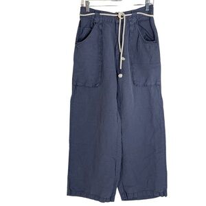 Joie Womens Linen Blend Blue Wide Leg Pants Sz 10 Lg Pockets